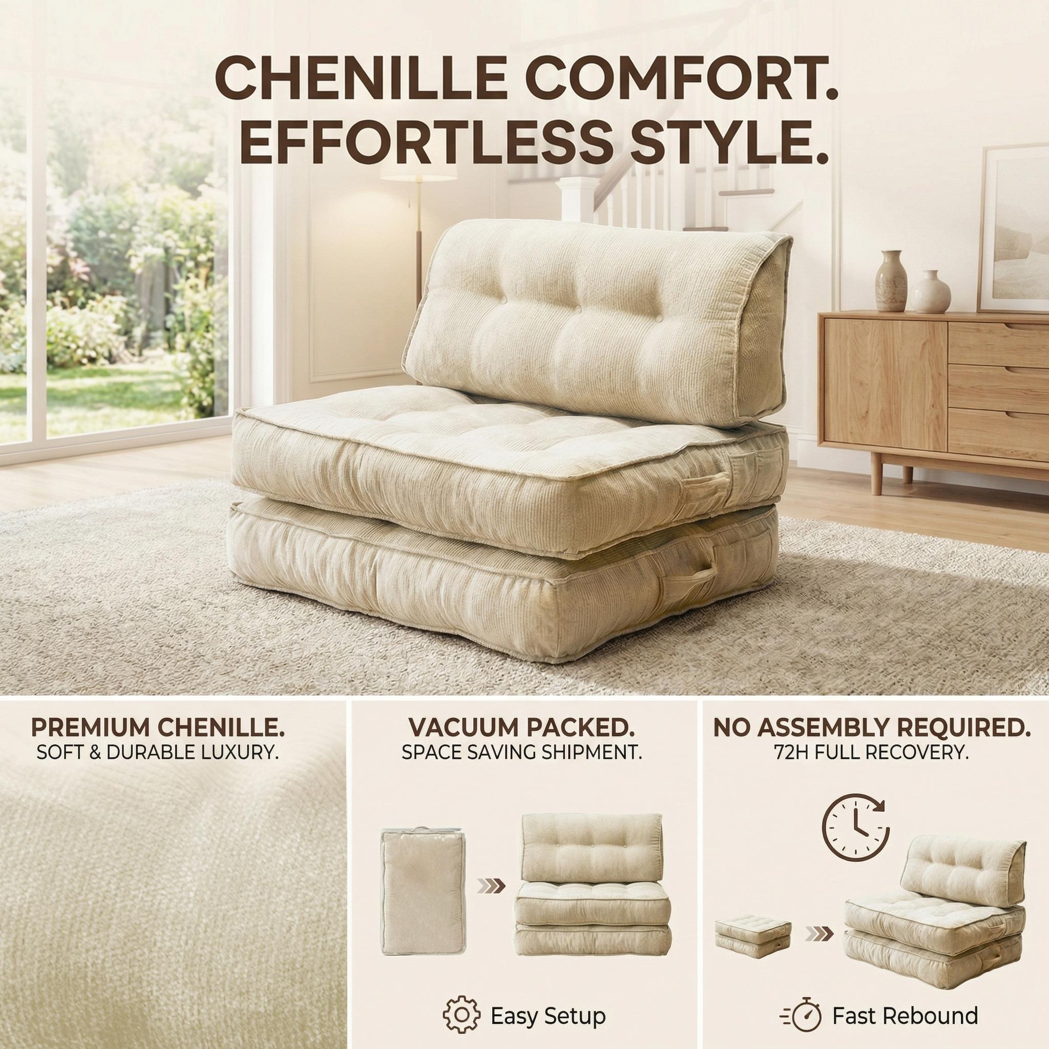 Single lazy sofa, small folding sofa bed with soft package for deep seat wrapping, boneless sofa in living room and bedroom, no need for assembly