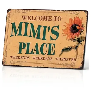 8x12 in Rectangle Aluminium Metal Sign - 2D Flat "Welcome To Mimi's Place Weekends Weekdays Whenever" Home Supplies Wall Decor - Retro Gift for Mimi, Grandma - Kitchen, Entryway Decor