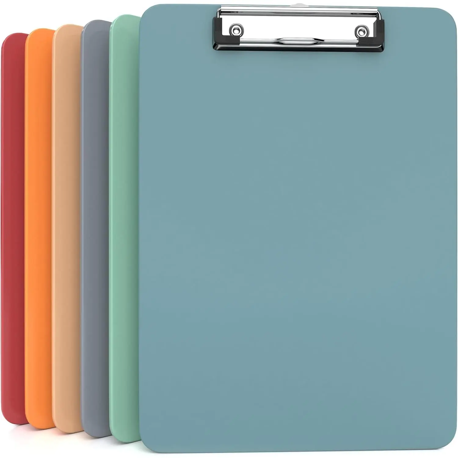6 Pack BOHO Colored Clip Boards Plastic Clipboards with Low Profile Metal Clip Board 12.5x9 Inch Letter Size Bulk Class Set  Clip Boards with Hanging Hook - Holds 100 Sheets