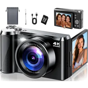 4K Digital Camera for Photography & Travel, 56MP Autofocus Vlogging Camera with 3" 180? Flip Screen, 16X Zoom, Compact Point and Shoot Camera for Beginners and Teens, 32GB Card Included