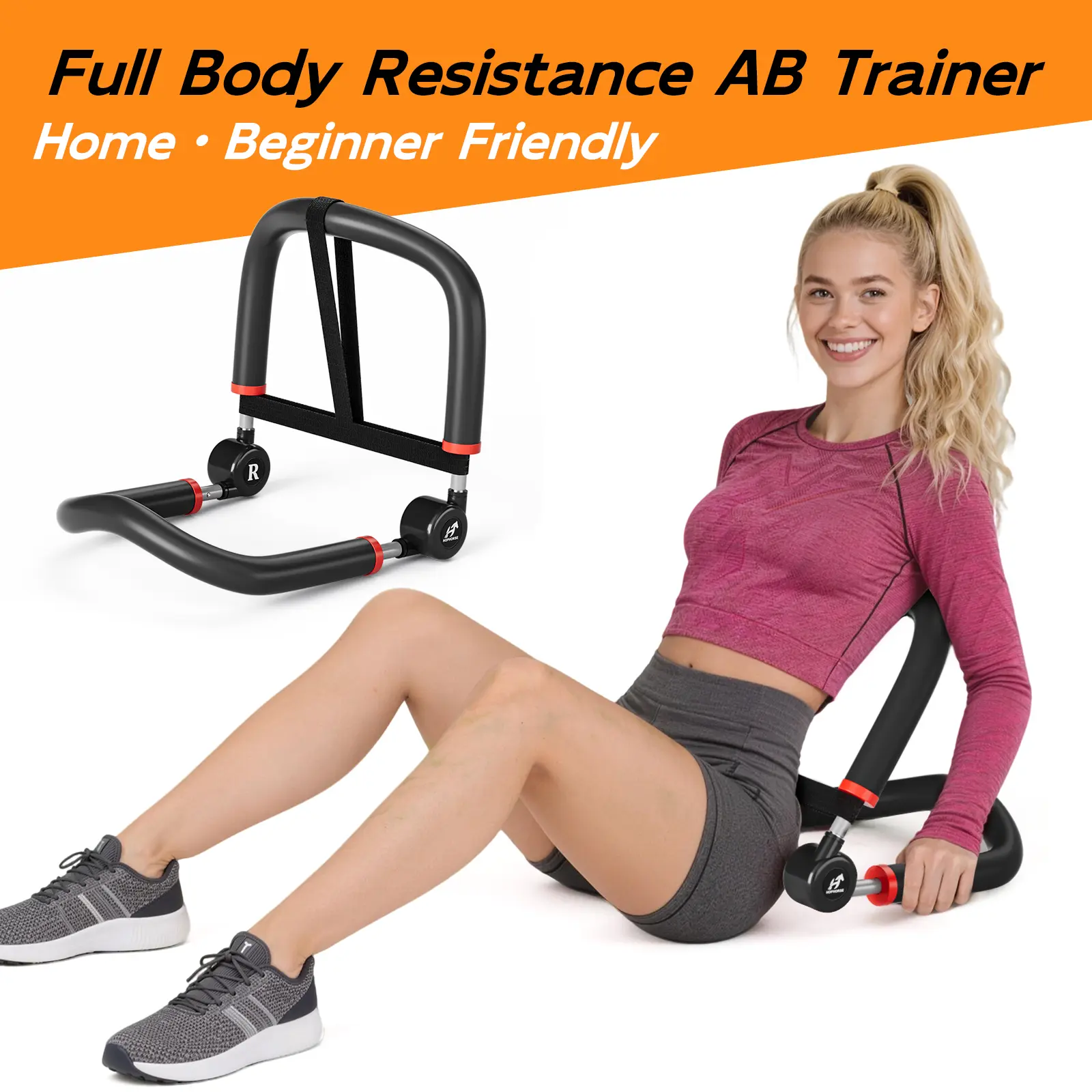 HOPHORSE Foldable Core Trainer, Adjustable Resistance Home Gym, Stable Spring Support, Portable Space-Saving Fitness Equipment for Indoor Daily Workout Walking Jogging Pad Walking Mat