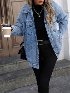 women's denim jacket, casual street fashion long sleeve outerwear for daily wear, ladies clothes for all seasons, coats
