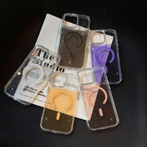 Glitter MagSafe Case for iPhone 17 Pro Max/16/15/14/12 Pro Air Plus Clear Sparkle Magnetic Phone Case with Rhinestone Camera Lens Protection, Shockproof Transparent Cover for Women Girls #YJJCSFEHYTransparent