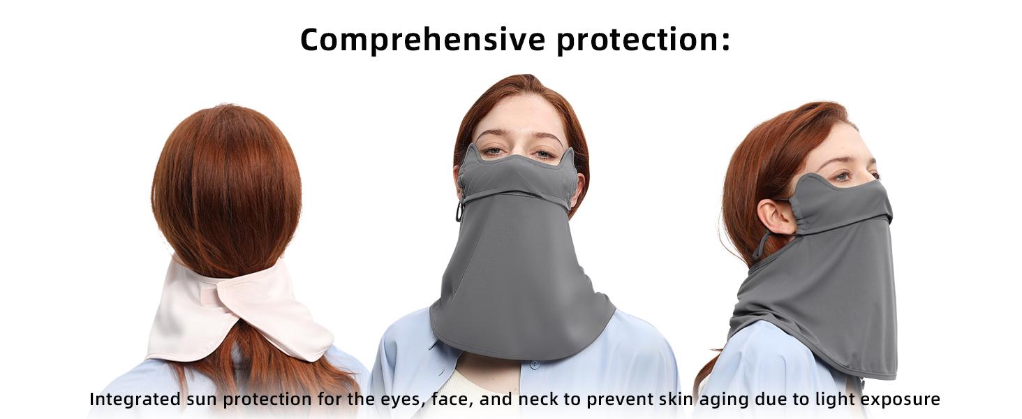 UPF50+ UV Protection Face Mask with Neck Flap,Breathable Ear Loop Windproof Dustproof Full Face SunShield, for Women Men Outdoor Cycling Driving HikingCommute Daily Wear