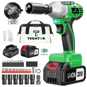 Cordless Impact Wrench, 1/2-inch Brushless Impact Gun (430 Nm). 20V High-torque Power Impact Driver. Comes with a 4.0 Ah Battery, Fast Charger, Bit Set, Adapter, Drill Bit and Bag. Three Speed Modes.