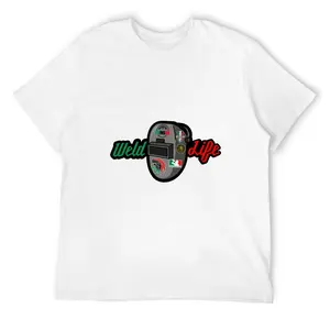 Weld Life Graphic T-Shirt for Men, Mexican Welder Helmet Tee, Black White 100% Cotton Crew Neck Shirt