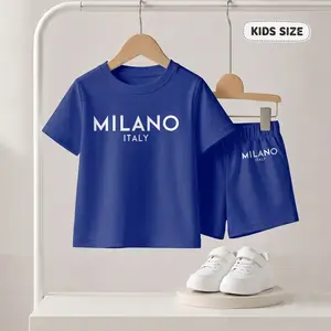 Boys’ Milano Printed Design Short Sleeve T-Shirt And Shorts Set, Casual Kids Summer Outfit, Comfortable Crew Neck Clothing Set For Daily Wear And Outdoor Play