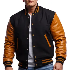 Black & Gold Leather Sleeves Varsity Jacket