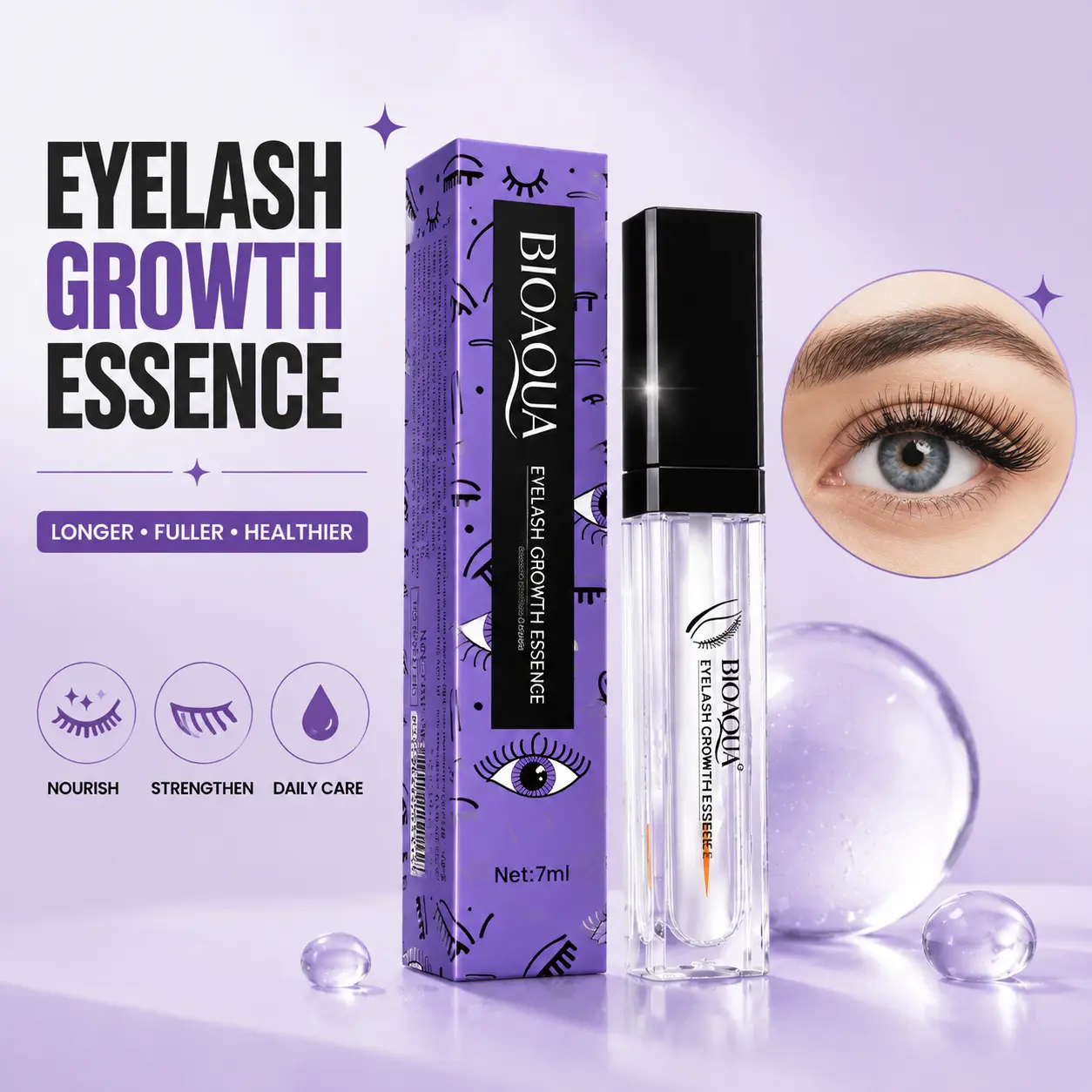 Biotin Lash Serum - Eyelash Growth Serum, Nourishing Lash & Extension Booster with Amino Acids, Easy-Wand Applicator, Vegan, Cruelty-Free (Beauty & Personal Care Makeup Tool)