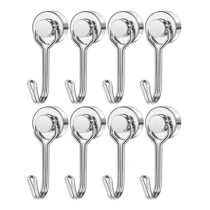 8PCS Swivel Swing Magnetic Hook New Upgraded Strong Neodymium Magnet Hook for Refrigerator & Magnetic Surfaces Silver 30lb Magnetic Hooks