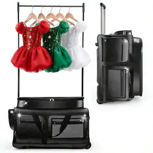 Dance Bag with Garment Rack, Glitter Black 28" Dance Competition Must Haves Competition Dance Bag with Rack, Costumes Rolling Garment Bags For Travel Collapsible Suitcase for Dancers Performers
