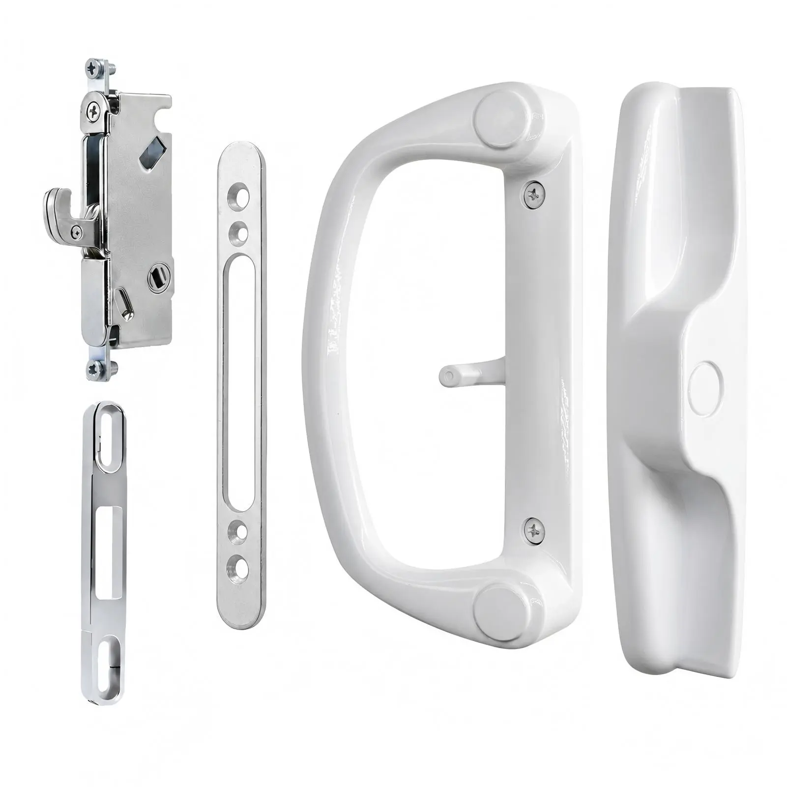 TEILMIX Heavy-Duty Aluminum Alloy Keyless Sliding Glass Patio Door Handle Set with Mortise Lock, 3-15/16" H.C., Fits 1-1/4" to 2" Doors, Adjustable Thumb Latch, Easy Install for Smooth Operation Restoration
