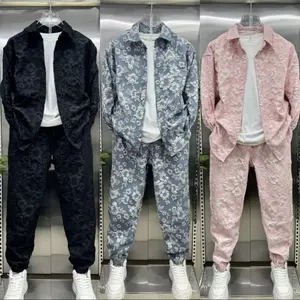 New 3D Relief Jacquard Shirt Jacket Two-piece Pants Set Trendy Brand High-end Casual Sports Suit Clothes Menswear Gamis Formal