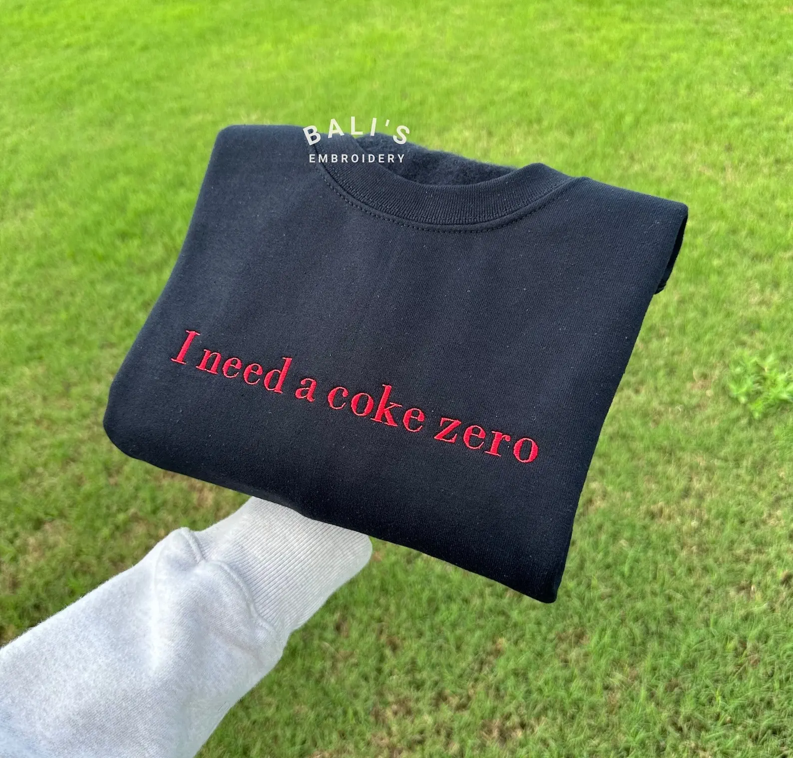 I need a coke zero embroidered sweatshirt, pop caffeine cola drinks sweatshirts crewneck neutral trendy minimalistic viral, Funny sweatshirt