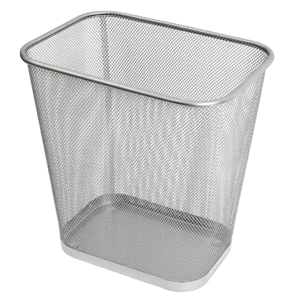 212 MAIN Silver Steel Mesh Rectangular Open Top Waste Basket Bin - 8x12x12in Freestanding Garbage Can with Reinforced Top Rim, Breathable Mesh for Bedroom/Dorm Room, Bathroom Trash Can, Household Waste Bin, Garbage Can Bathroom, Freestanding Garbage Bin