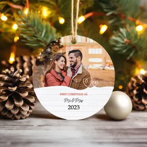 Personalized 'First Christmas as Mr. and Mrs.' Ornament - Custom Photo Ceramic Round Ornament, 2.75" - Limited Edition Holiday Keepsake