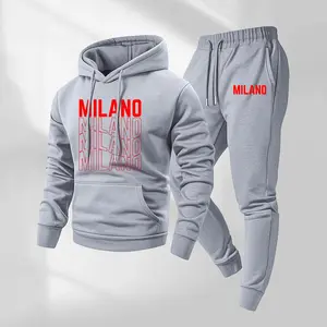 Men's Milano Printed Hoodie and Drawstring Sweatpants Set, Menswear, Casual Athletic Long Sleeve Hooded Jacket & Trousers for Fall & Winter, Men's Clothing for Daily Wear, Sportswear Indoor Outdoor, Tracksuit, Athleisure Summer Clothes.