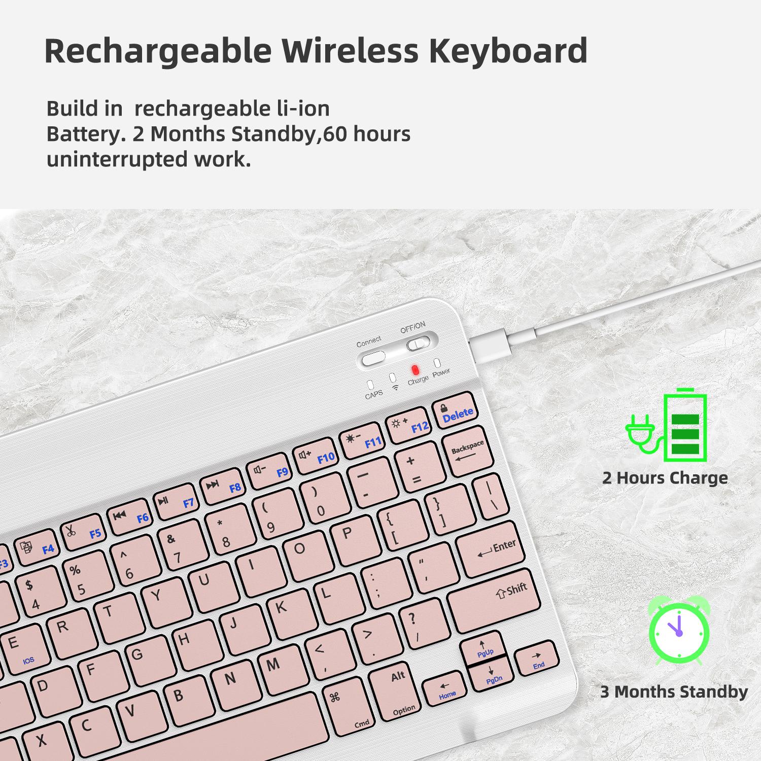 Quiet Wireless Bluetooth Keyboard & Mouse Combo, Rechargeable Slim Silent Keyboard, Single Mode Bluetooth Mouse, Compatible with iOS Android Windows Laptops Tablets Computers, Ideal for Home Office & Back-to-School Gift for Men Women
