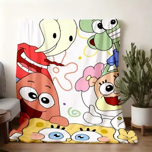2026 New Arrival SpongeBob characters in cheerful cartoon illustrationPrint BlanketNordic Minimalist Flannel Throw, Winter Office Nap Blanket for Men & Women, Ultra-Soft Double-Sided Fleece, Decorative Giftable Blankets, Cozy War