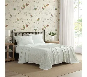 Laura Ashley Floral Toile Green Cotton Sateen Tin Sheet Set