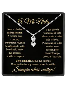 To Granddaughter Necklace Gift Infinity Double Heart Pendant with Cubic Zirconia,Inspirational Necklace Graduation/18th Birthday