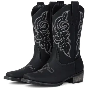 【New Arrivals】Women's Western Cowboy Boots – Mid Calf Square Toe Cowgirl Boots with Classic Retro Embroidery  for Ladies Rodeo Festival Concert Daily Outfits