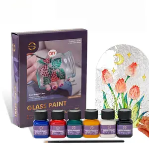 6 Color Glass Paint Set, Hand Drawn DIY Transparent Waterproof Glass Painting Kit, Includes Brushes, Perfect Gift for Art Lovers