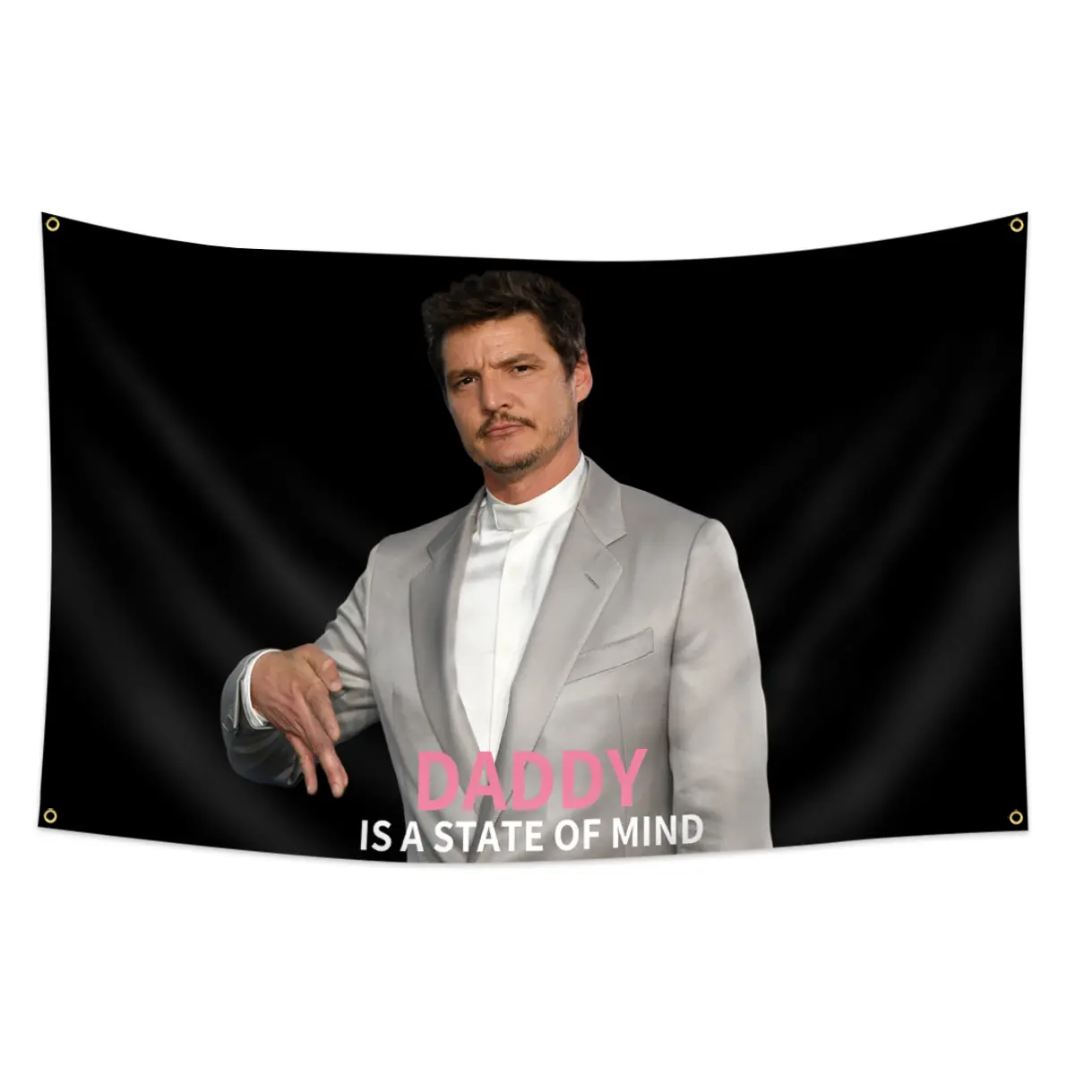 1pc, DADDY is A State of Mind Flag Banner, Pedro Pascal, 3x5ft (90*150cm), 4 Grommets, Single-Sided Printing, for Indoor, Outdoor, Activities, Dorm, Yard, Home, Garden, Bedroom, Man Cave, Party, Decoration, Home Decor Supplies