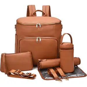 RsenFremior Original Diaper Bag Backpack, Leather Travel Diaper Bag Backpack for Mom Dad, Large Diaper Bag with Insulated Pockets, Stroller Straps and Changing Pad