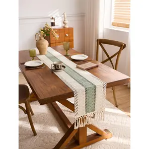 DRAGUE Boho Table Runner, 100% Polyester Crochet Lace Table Runner with Tassels, Farmhouse Rustic Dining Table Decor for Kitchen, Wedding, Party and Home Decoration ,weddinglinens