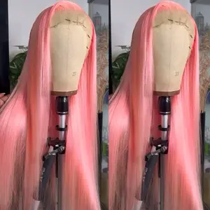 Starburst Pink Human Hair 30 Inch Wig - Long, Straight Hair with Secure Hanging System