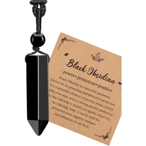 Jovivi Healing Crystals Necklace for Men Women Adjustable Rope Natural Stone Hexagonal Prism Pointed Crystal Pendant Necklaces Gemstone Jewelry