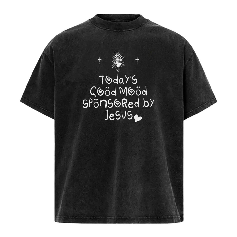 Today’s Good Mood Sponsored by Jesus T Shirt Christian Faith Religious Washed Oversized Graphic Tee Funny Inspirational Christian Shirt Gift for Believers