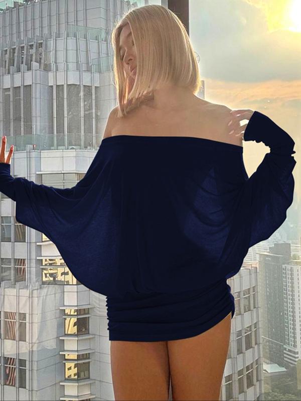 Elegant One-Shoulder Ruched Bodycon Dress, Perfect for Bars Vacations Parties, Sexy Pure Desire Style, Women's Fashion