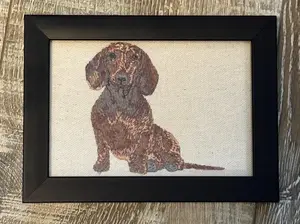 Dachshund Dog Machine Embroidered and Framed!  Unique Canine Charm Tabletop Decor for Home or Office! Other Designs and Breeds Available!