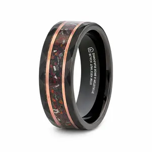 The Inferno Black/Rose Hammered Tungsten Ring Dinosaur Bones and Meteorite 8mm