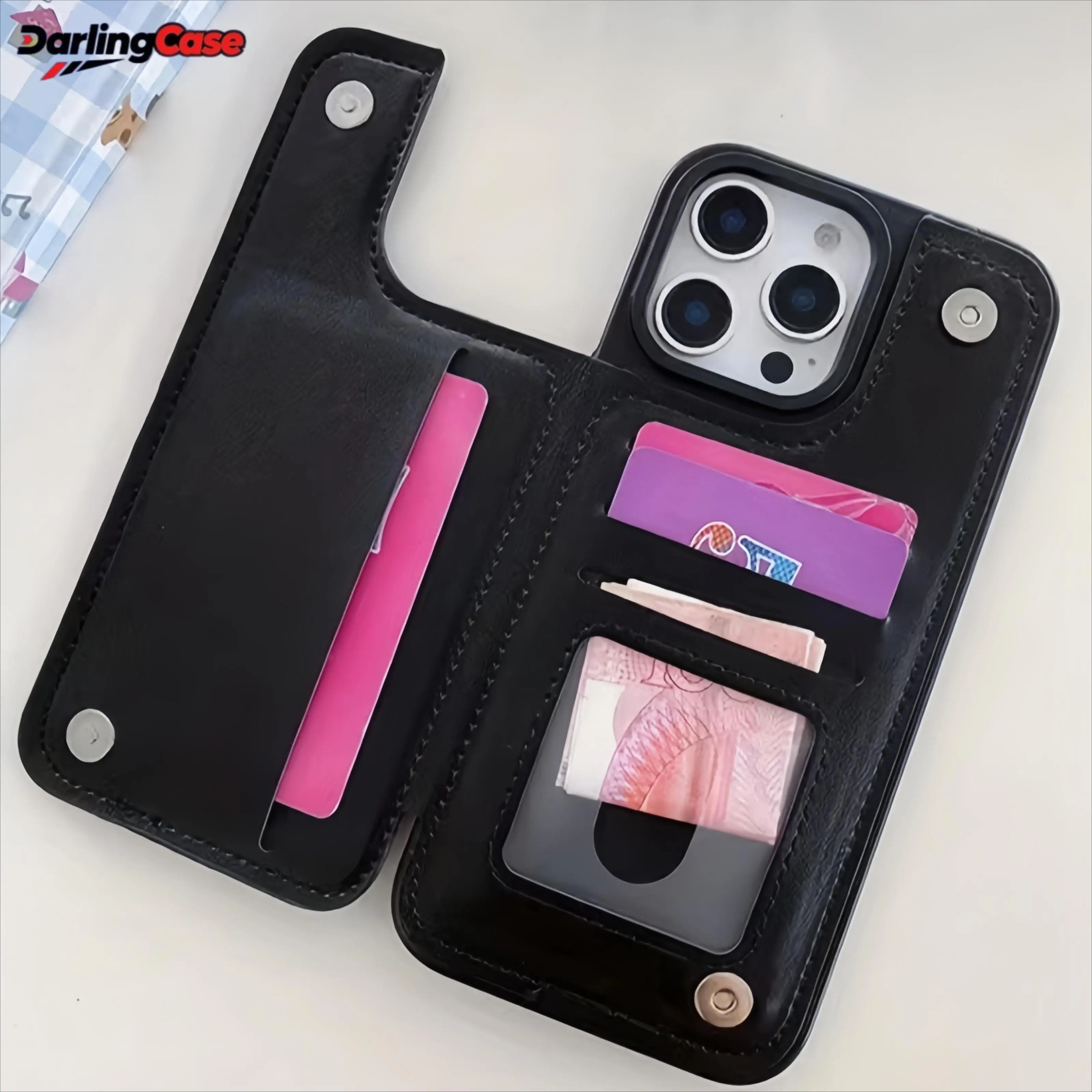 Darlingcase Premium Leather Customized TPU-PC Slim Secure Wallet Cover for iPhone 17, iPhone 17 Pro Max - Asian Ethnic Retro Shockproof Casing with Card Slots, Dressy Cellphone Handheld Devices Protection Accessory