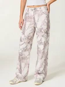 YvesJolieFemme Low-rise Camo Jeans for Fall/Winter Baggy Jeans Vintage Print Wide-Leg Pants Women's Fashion