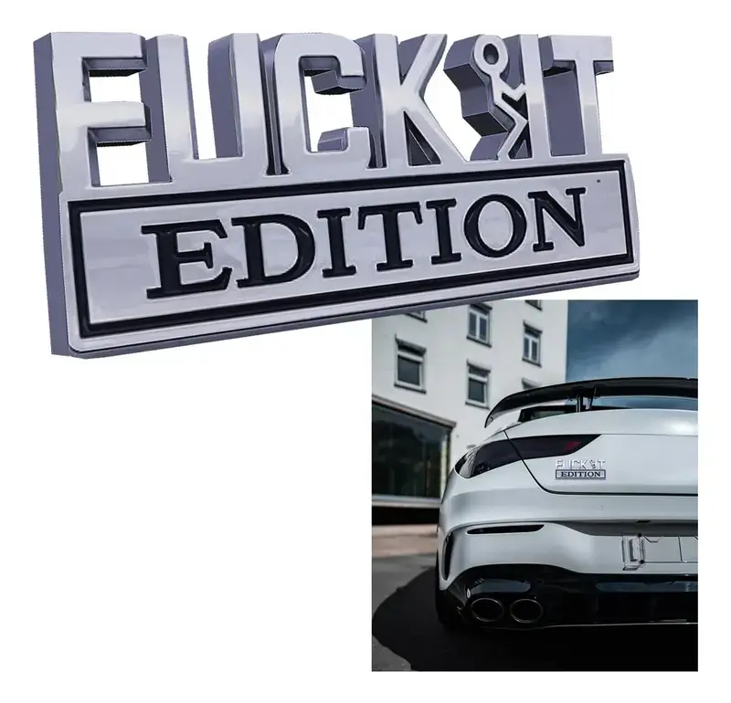 3D Raised Metal Car Badge - Funny "Fuck It" Edition with Adhesive, Truck Accessories, Motorcycle Accessories for Tailgate, Fender, Cool Gag Gift for Car Lovers, Decals Stickers, Automotive Vehicle Accessory