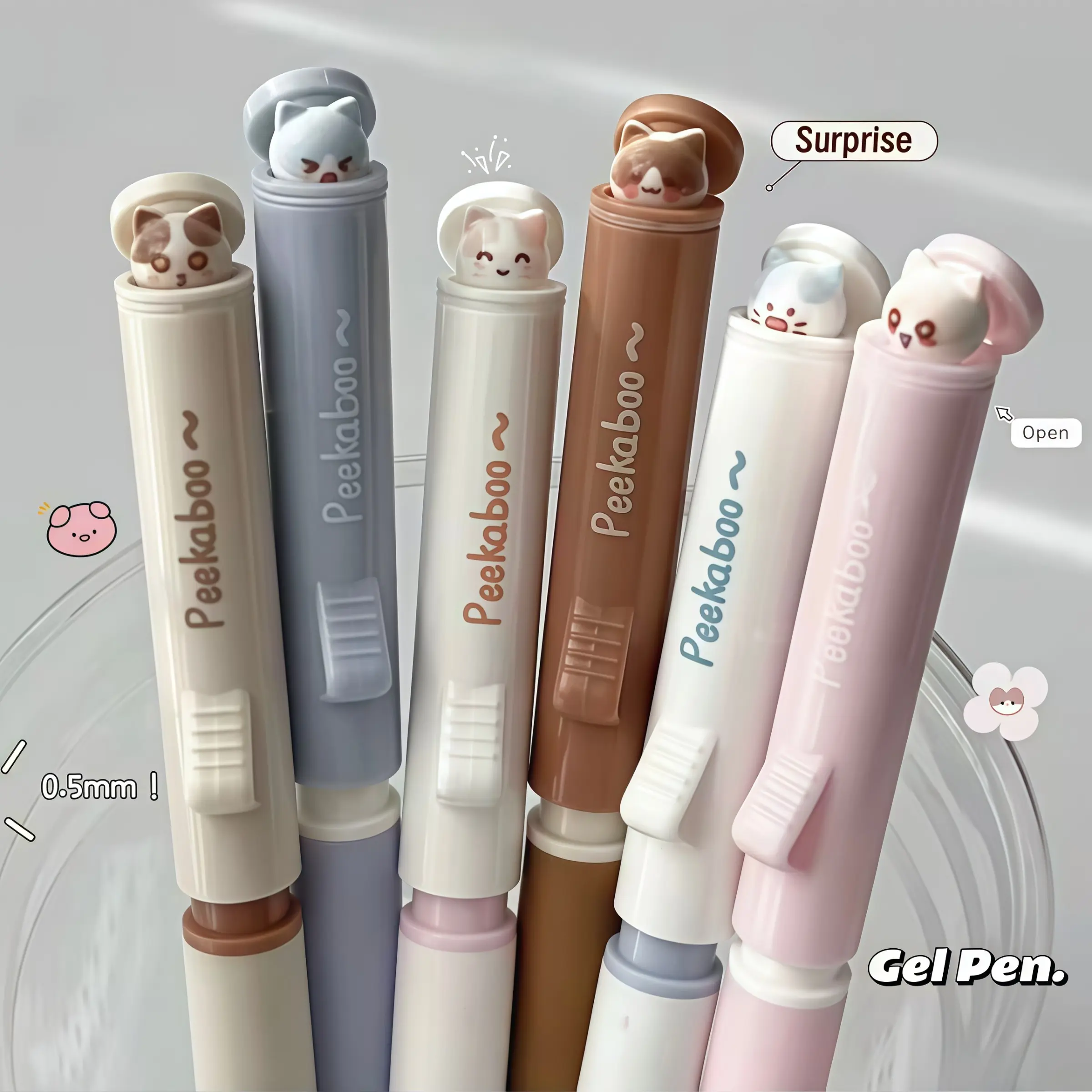 6pcs luxury Animals Cat style gel pens,Creative Twist Cup Ballpoint Pens, 0.5mm,Cute Note Taking Fine Point Retractable for Writing, Journaling, School,Office School Supplies Writing Stationery Kawaii Pens for Women Men.back to school. Gel Pens Set