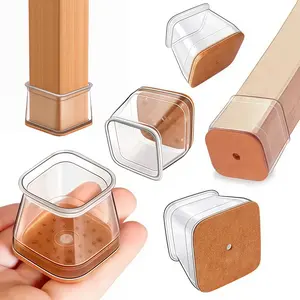 48 Pcs Rectangle Clear Felt Chair Leg Floor Protectors for Hardwood Floors, Rectangle Silicone Felt Furniture Pads Caps Covers for Chair Table Desk Brown Gray