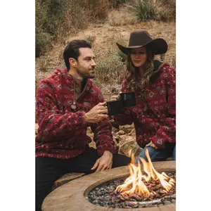 Mens Aztec Sherpa Hooded Pullover - Burgundy