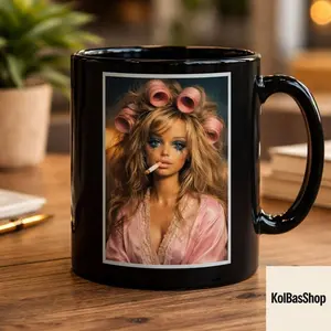 Funny Doll Face Coffee Mug 14oz, Sassy Morning Coffee Mug, Retro Aesthetic Ceramic Cup, Humor Gift Women, Unique Drinkware,Coffee Lover Gift