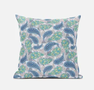 HomeRoots 411530 20 in. Green Indigo Boho Paisley Suede Throw Pillow, Green, Blue & Indigo
