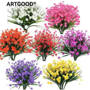 Artificial Flowers Tea Lily Daffodil Spring Grass Plastic Floral Plant Small Flowers, UV Resistant, Fade-Resistant, Indoor Outdoor Decor, Mother's Day Gift