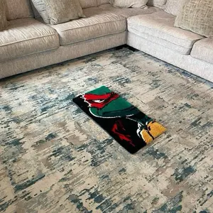 Handmade Red Ninja Tufted Rug - Dark Aesthetic Cutoff Portrait Plush Carpet