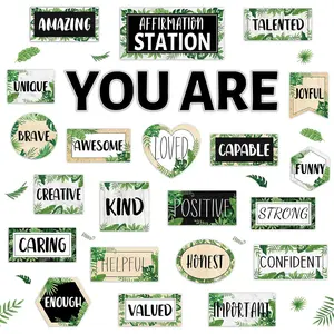 Greenery Affirmation Station Bulletin Board Set Classroom Decorations Simply Boho Eucalyptus Motivational Posters You Are Positive Affirmations Cutouts Farmhouse Inspirational for Classroom Wall Decor