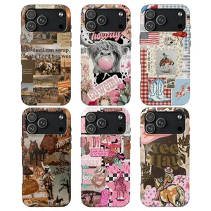 Aesthetic Cowgirl Wallpaper Phone Case for iPhone 17 16 15 14 13 12 11 Pro Max Samsung Galaxy S25 S24 S23 S22 S21, Highland Cow Yee Haw Skull Bow Boots Coquette Phone Cover, Cowboy Rodeo Country Lover Preppy Girly Case, Gifts for Her Girlfriend Women