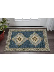 212 MAIN 3 x 5 ft. Medallion Rectangle Area Rug, Blue & Gold, Bohemian Look, Stain Proof, Indoor Use, Ideal for Entry Areas, Blue Area Rugs, Rectangular Area Rugs