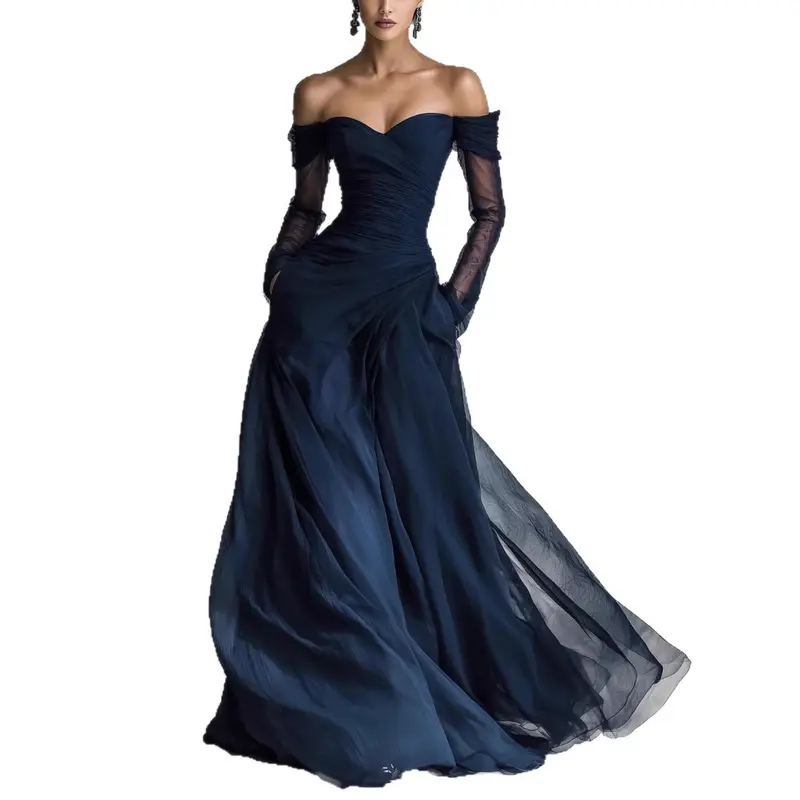 knee length dresses for ladies Long Sleeve Dress w/ Front Slit main image 1